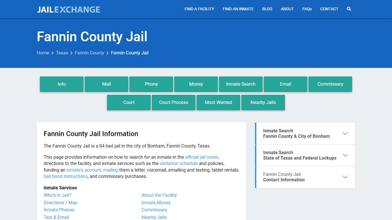 Fannin County Jail, TX Inmate Search, Information